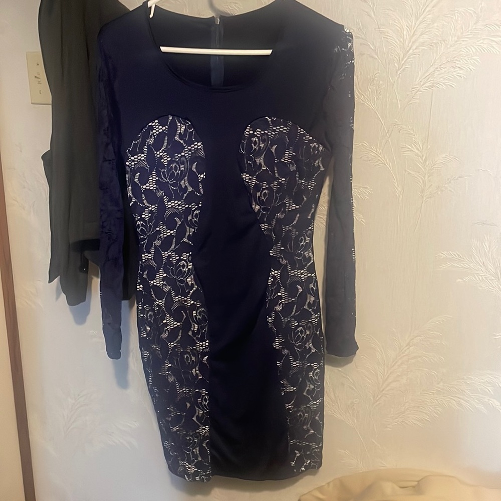 Navy blue with white and lace